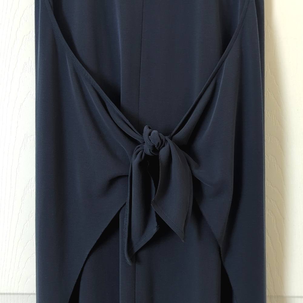 Vince Silky Sleeveless Scoop Neck Tie Front Midi Sheath Dress Coastal Navy M - Picture 7 of 15